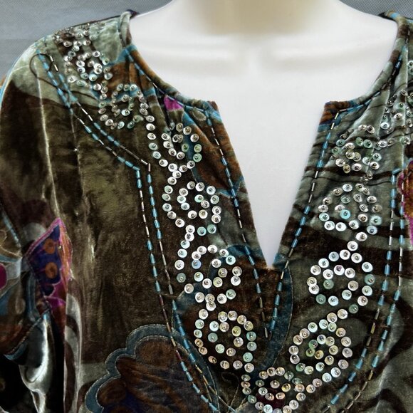 Bella Terra Whimsigoth Green Velvet Butterfly Sequin Green Shirt Blouse y2k 90's - Picture 8 of 11